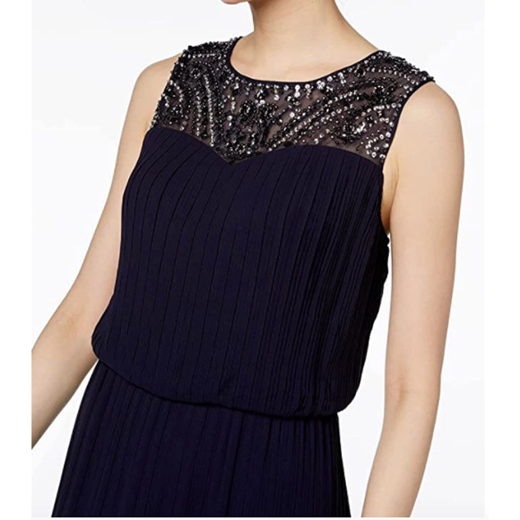 Alex Evenings Women's Pleated Dress Beaded Neckline Formal NAVY Blue 10 NEW $229 - Picture 5 of 9